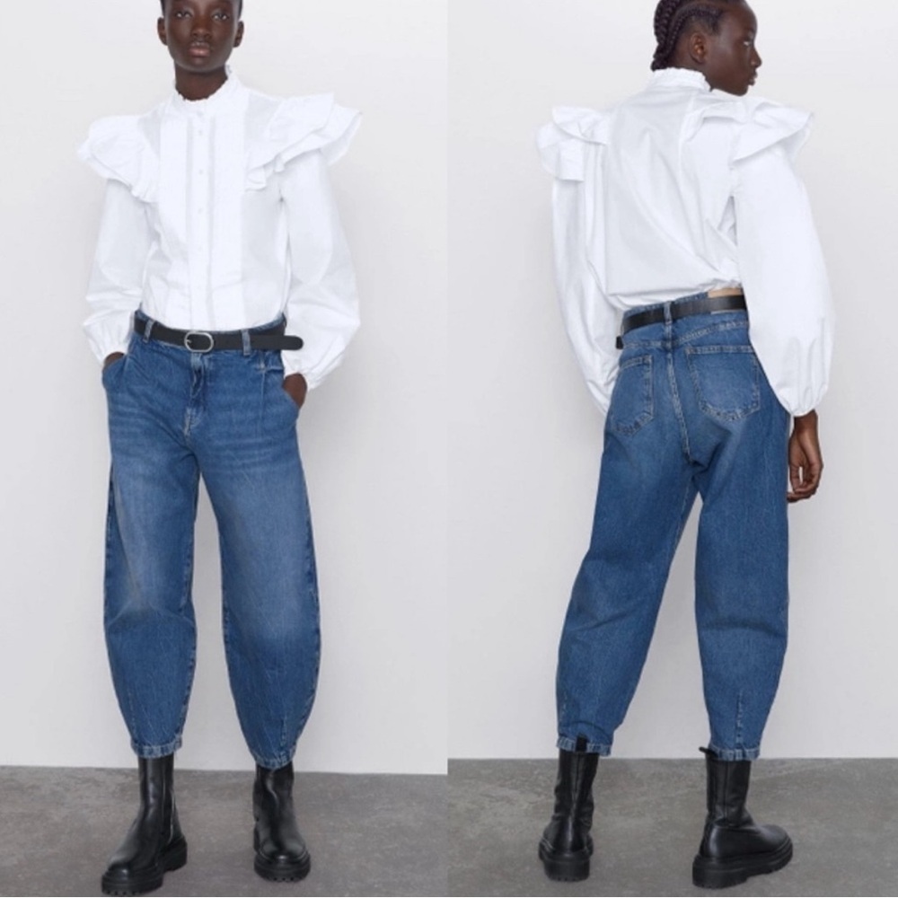 Zara Horseshoe Barrel Denim Relaxed Fit Midrise Jeans | Size 4 | Stylish Tapered